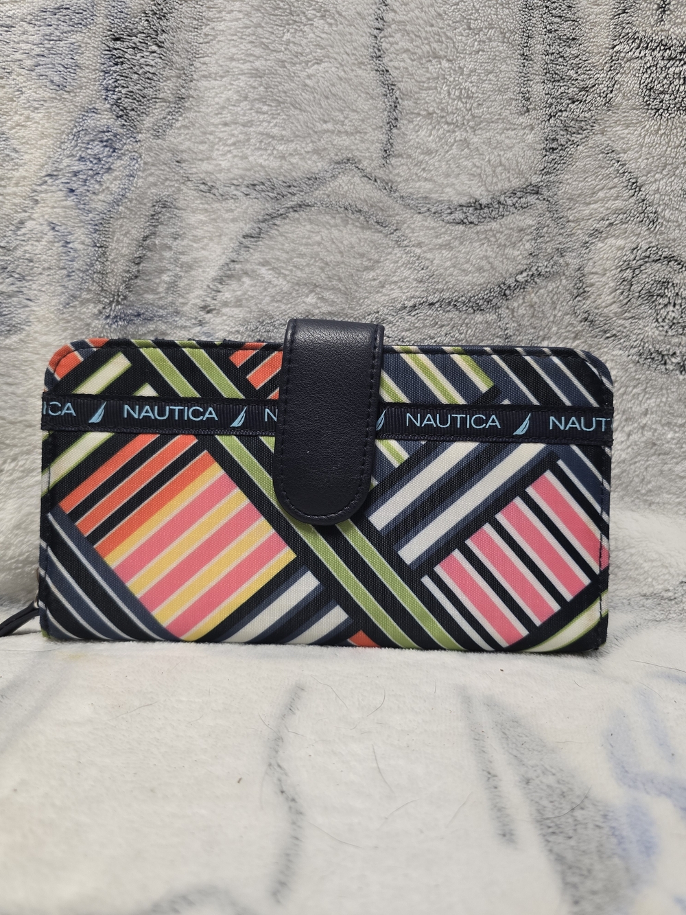 Nautica Multicolor Stripe Zip-Around Wallet - Navy Trim